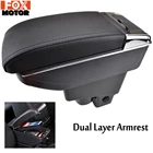 Автомобильный двухслойный ящик для хранения, центральная консоль, кожаный подлокотник, подстаканник для Honda Fit Jazz 2002-2008, хэтчбек 2003 2004 2005 2006