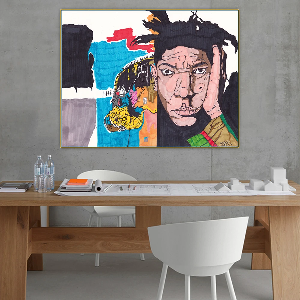 

Holover Jean Michel Basquiat"Self-Portrait"Graffiti Canvas Oil Painting Artwork Poster Wall Art Aesthetic Home Interior Decor