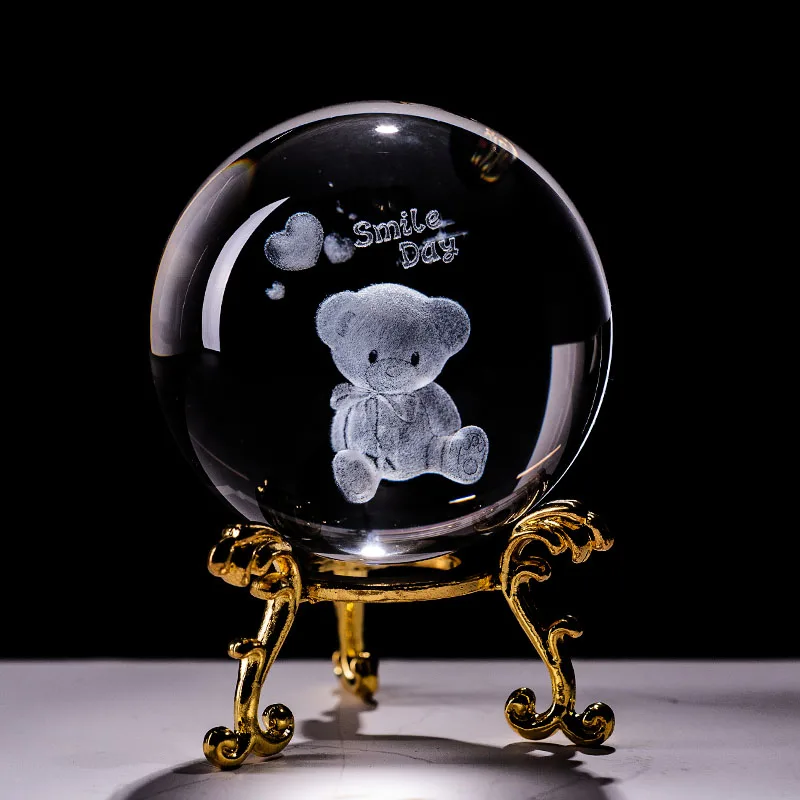 

Crystal Ball 3D Laser Engraved Bear Miniature Glass Globe Sphere Home Decorative Ornament Craft Gifts Figuras Decorative Balls