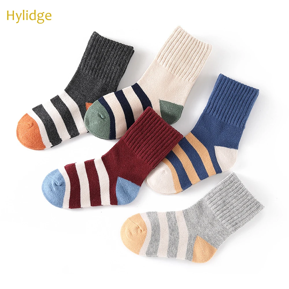 

Hylidge/5 пар полосатых носков для мальчиков и девочек хлопковые чулки детские носки без косточек для детей 1-8 лет на осень-зиму детские носки дл...