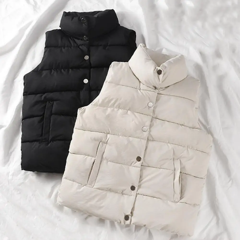 

Женский однотонный жилет/безрукавка, ветрозащитный короткий свободный сверхплотный зимний жилет с воротником-стойкой для повседневной но...