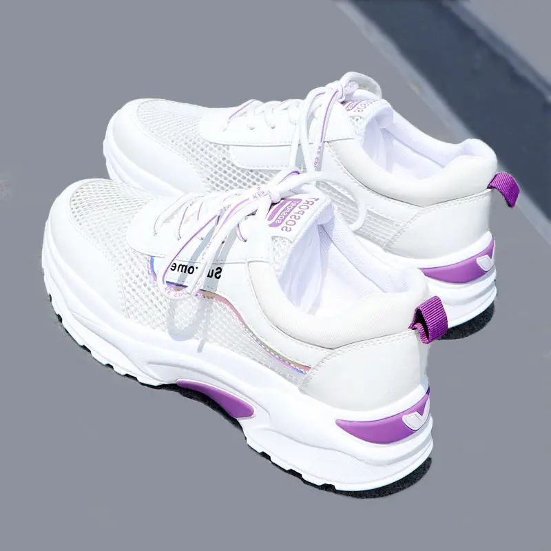 

2021 Summer New Student Lightweight Breathable Hollow Mesh Casual Sports Shoes Fashion White Shoes Women's Vulcanized Shoes
