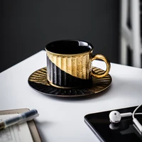 black gold cool cups art ceramic mug vintage espresso tea cups coffee cup with saucer high quality tazas desayuno tea cup set