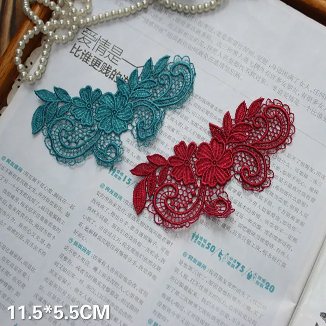 Изысканная Водорастворимая вышитая Цветочная Кружевная аппликация винно