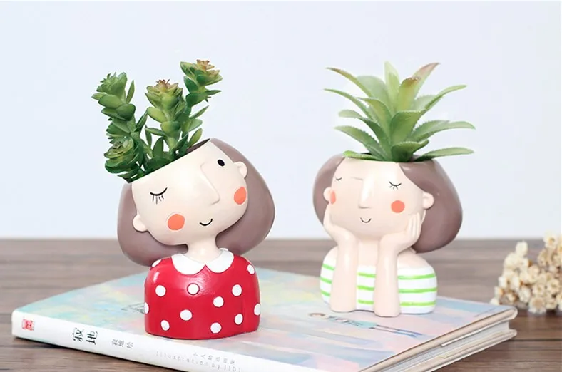 

4pcs/set Flower Girl Planter European Style Succulent Plants Planter Pot Mini Bonsai Cactus Flower Pot Home Decor Craft