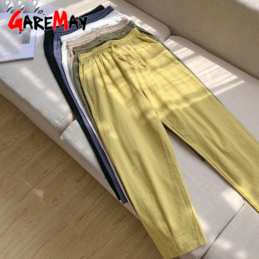 Брюки женские пляжные 2021 бриджи султанки Капри белые/хаки свободные Цветные