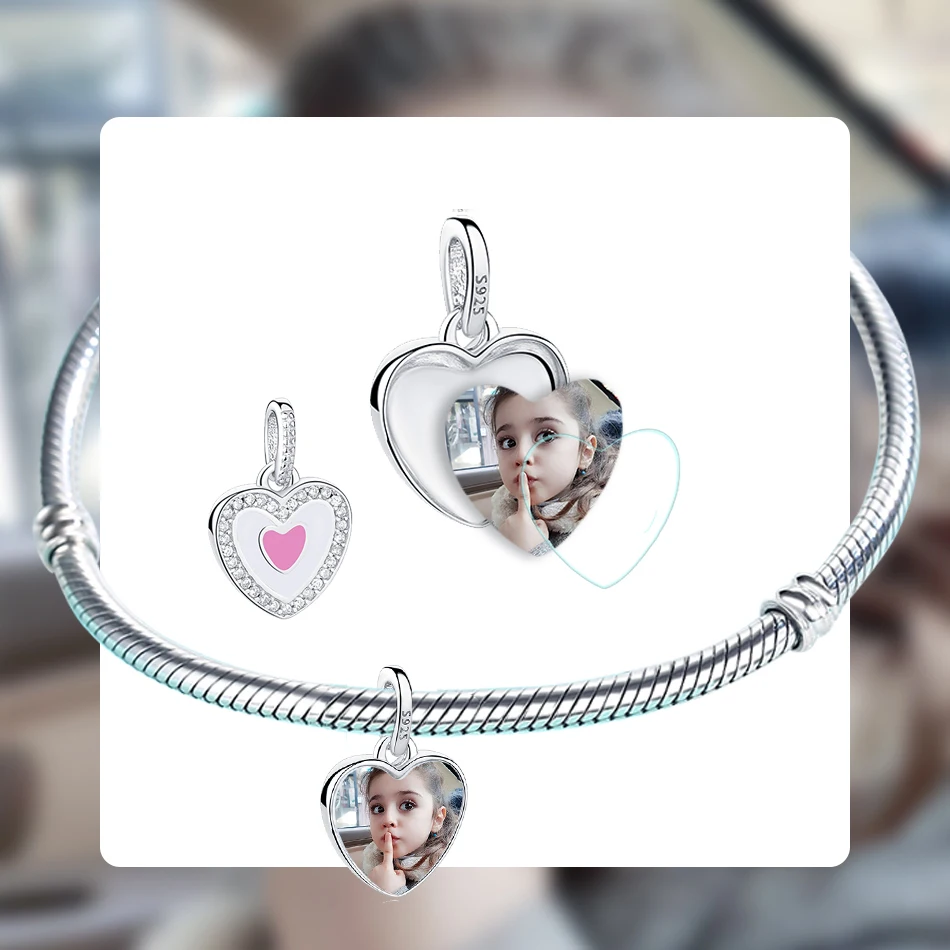 Персонализированные DIY фото сердце очарование 925 стерлингового серебра