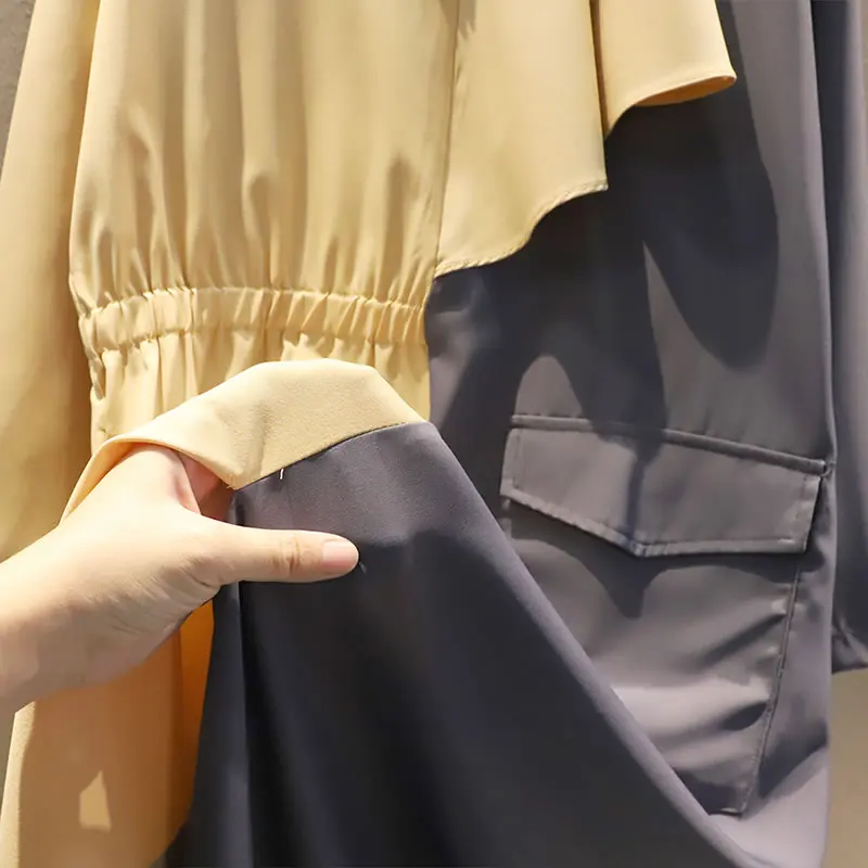 

XITAO Ruffles Patchwork Hit Color Dress Women Trendy Fashion New Korean Style O Neck Collar Long Sleeve Pocket Pullover ZY4412