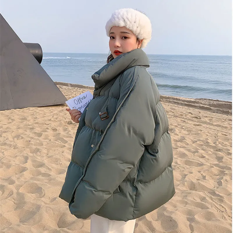 

2021 Winter Women Jacket Thick Padded Cotton Coats Very Warm Korean Female Long Sleeve Loose Puffer Oversized Bubble Parka Coat
