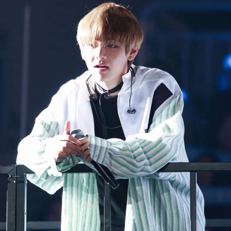 

New V Kim Tae Hyu Same Vertical Stripe Pocket Shirt Blouse Fashion Hiphop Kpop Clothes Bangtan Boys Merch Men Woman Clothing