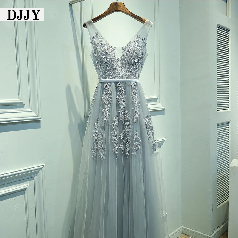 Сексуальное вечернее платье с V образным вырезом высококачественное серое из