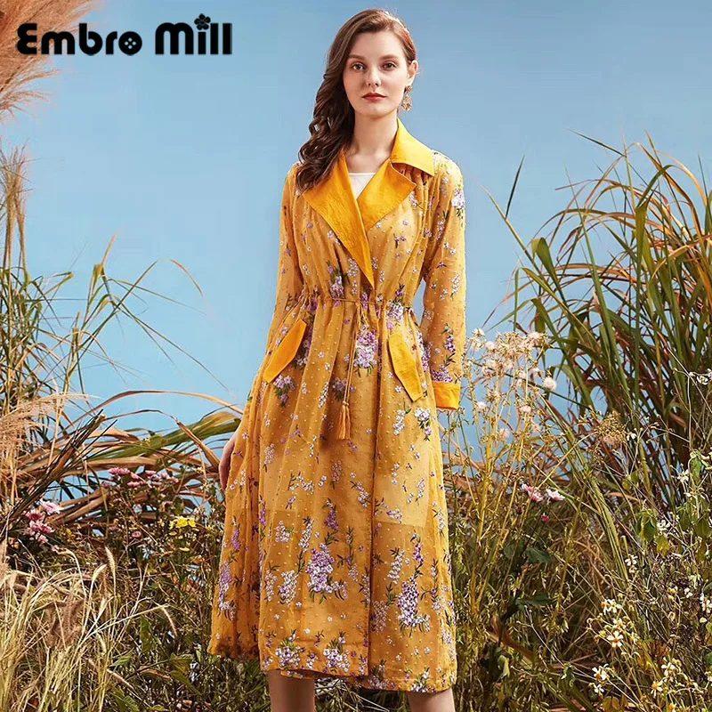 

Summer New Chinese Style Turn-Down Collar Belt Tassel Long Sleeve Embroidery Flower Vintage Elegant Coat L-3XL