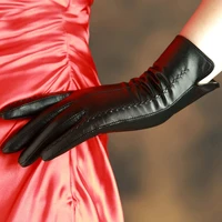 brand genuine leather women gloves fashion elegant lady sheepskin gloves high quality goatskin glove plus velvet 860