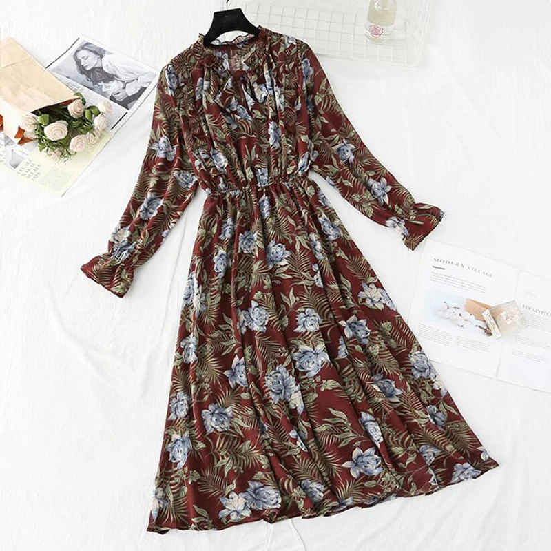 Женское шифоновое платье средней длины элегантное винтажное праздничное с