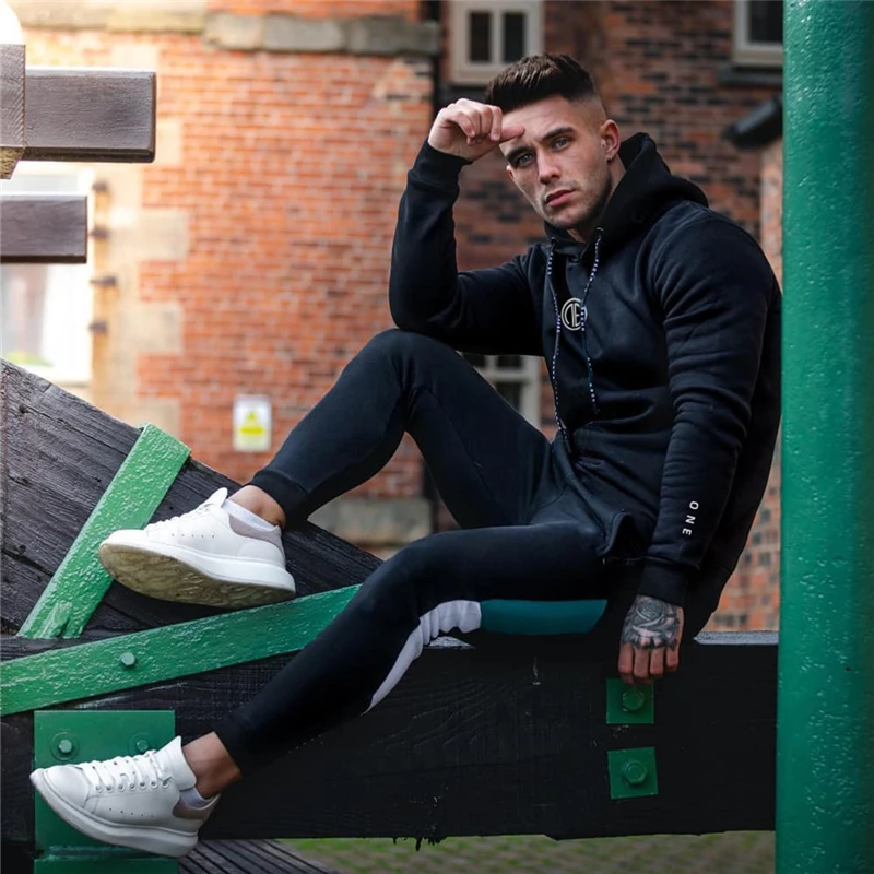 

Spring Autumn Street Men's sweatshirt + sports pants Fitness Sports Suit Fashion Hooded Hoodie Casual Jacket Cotton Men