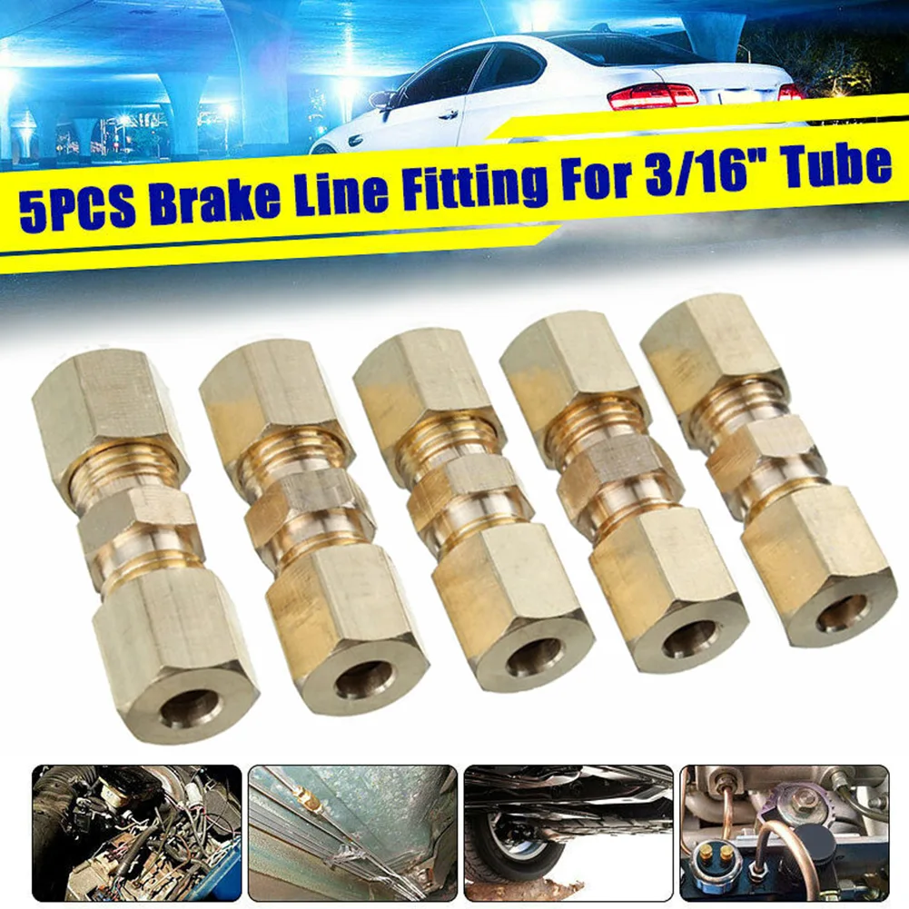 

5 Pieces Brass Straight Reducer Compression Fitting Connector 3/16" OD Tube Hydraulic Brake Lines Union Adapter 33 X 10mm