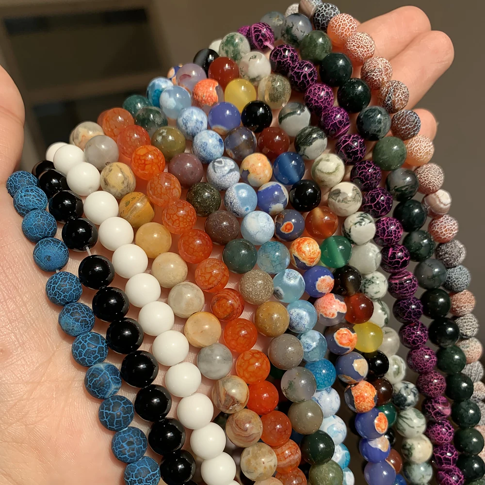 24 стиль натуральный камень бусины белый черный огонь Агаты Драгоценности