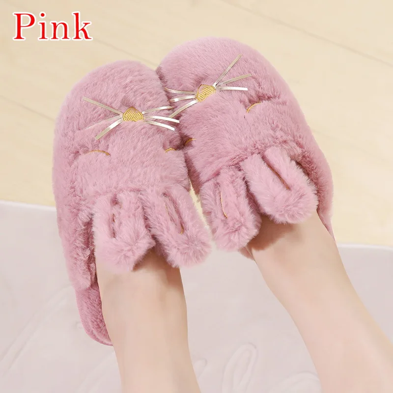 pink Oeak женские хлопковые тапочки; сезон осень-зима; домашняя теплая хлопковая обувь с мехом кролика на толстой подошве; - Цвет: pink