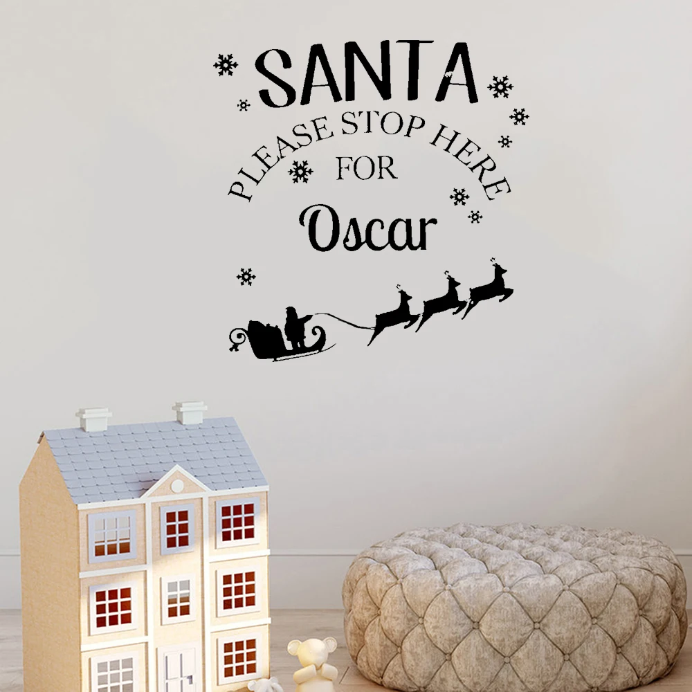 

Christmas Frame Wall Decal Santa Please Stop Here Personalised Wall Sticker For Children's Child Bedroom Vinyl CH347