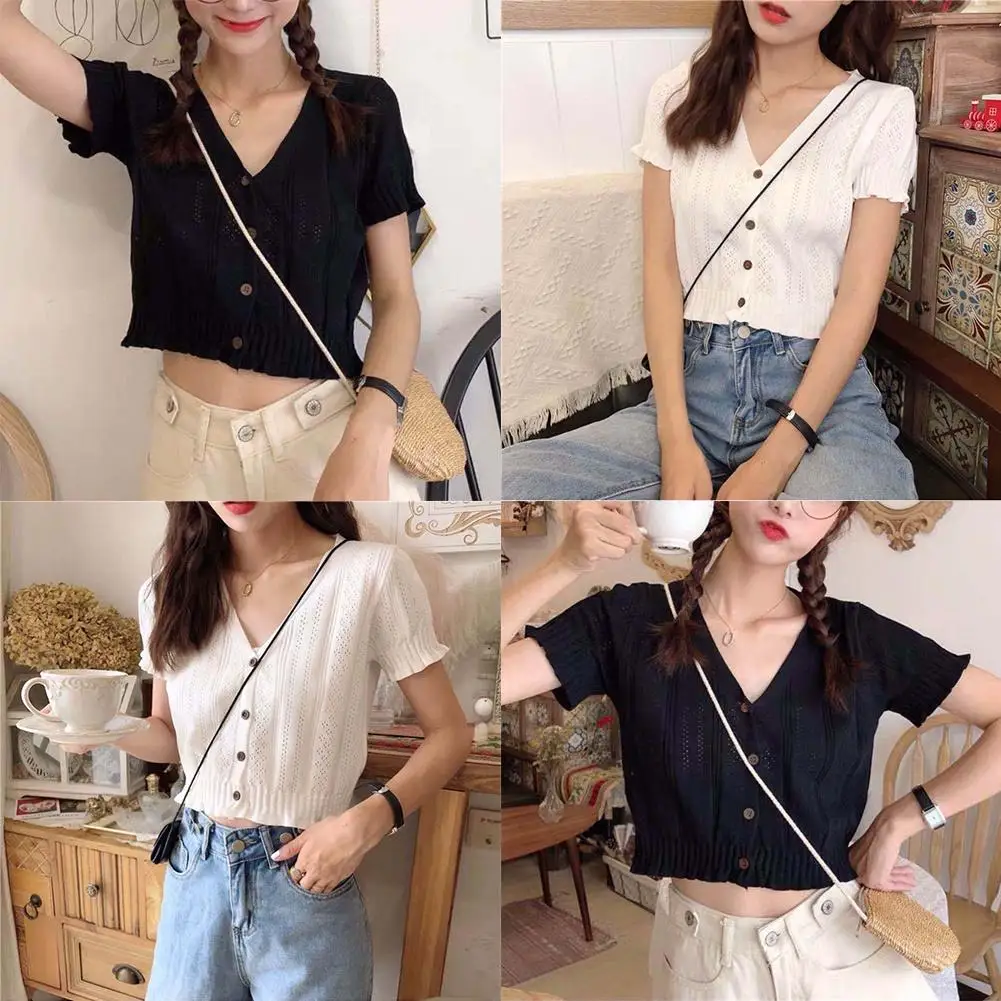 Модная женская Летняя трикотажная шелковая футболка с коротким рукавом и v
