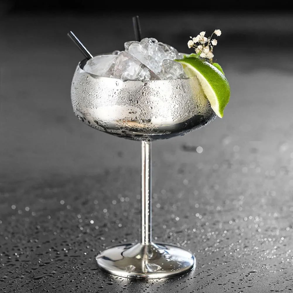 

Stainless Steel Wine Glass 450ml Wide Dish Cocktail Glass Bar Champagne Cup Goblet Drinkware Dining