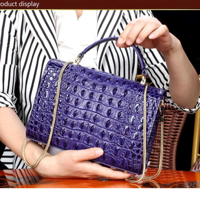 Genuine Crocodile Women's Bag Versatile Single Shoulder High Quality Luxury Fashion Messenger Chain Crossbody Ladies Hand Bags