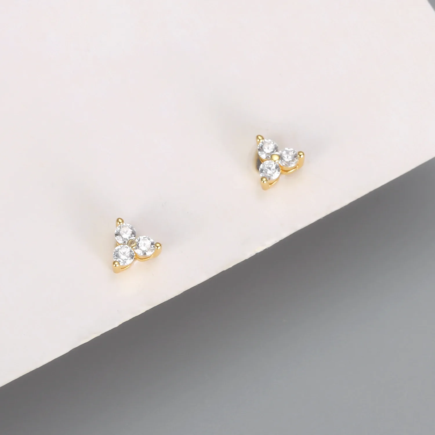 

DAIWUJAN Real 925 Sterling Silver Stud Earrings Gold Plated Zircon Triangle Mini Earrings For Women Personality Fashion Jewelry