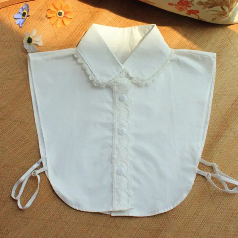 

Female Girls Sweet Doll False Fake Collar Embroidery Scalloped Floral Lace Splicing Button Down Detachable Half-Shirt
