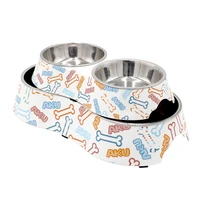 stainless steel dog bowls cartoon print double cat bowl durable high quality pet feeding and drinking water tableware dogs dish