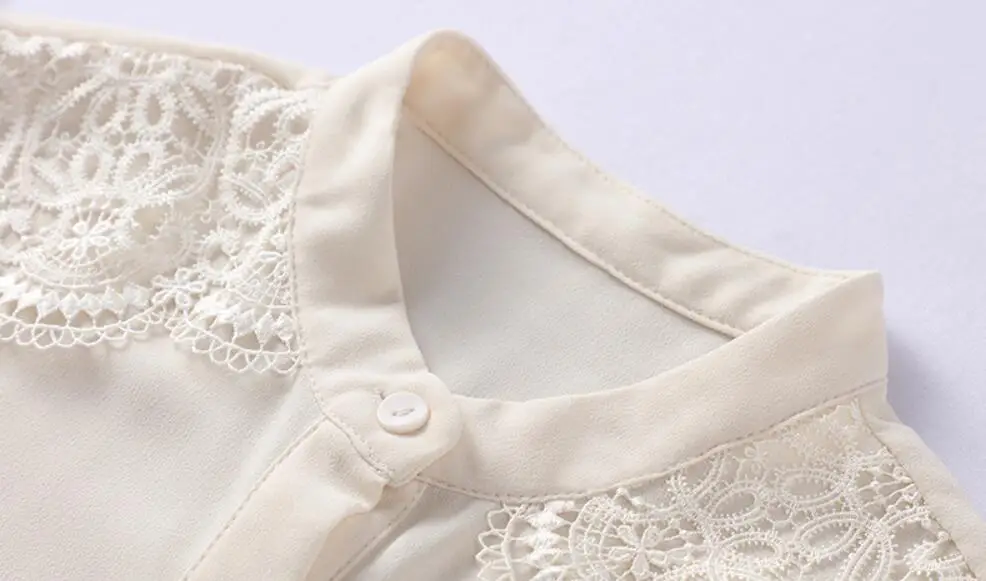 

Summer Female Butterfly Short Sleeve Lace Stitching Stand Collar Chiffon Blouse 2021 Casual Shirts Single Breasted