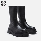Женские ботинки до середины икры GOGD, черные удобные ботинки до середины икры в британском стиле, с круглым носком, с застежкой joker, 2021