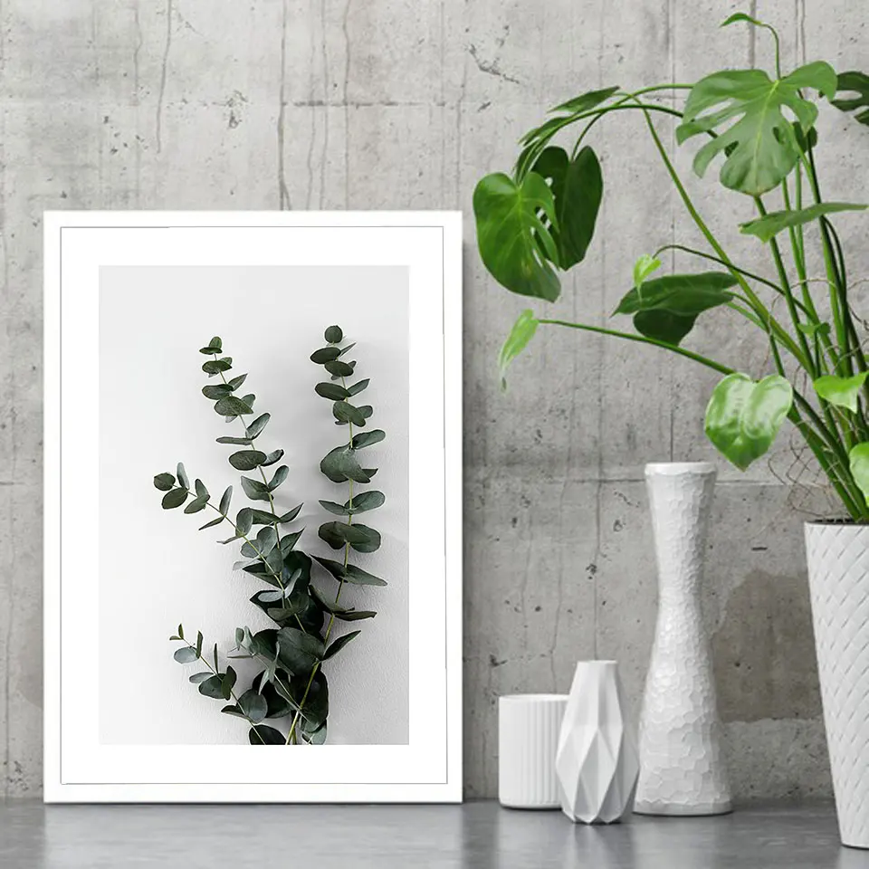 Белая Бриллиантовая ветка эвкалипта Картина на холсте настенные художественные