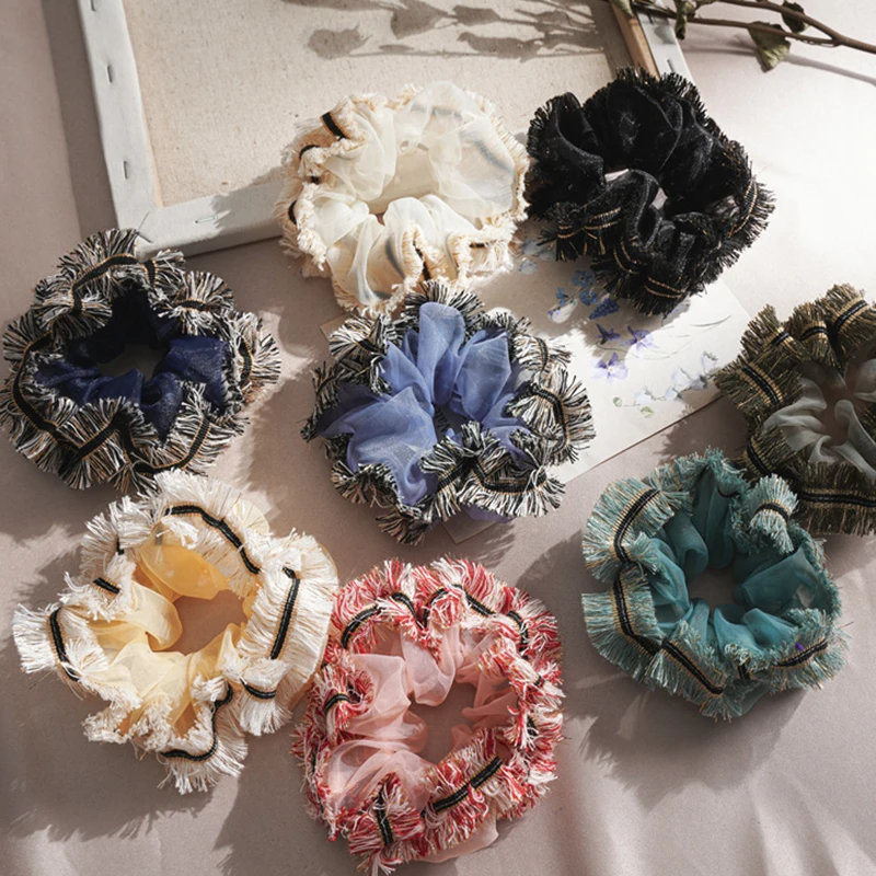 

Резинка для волос в Корейском стиле женская, винтажная однотонная эластичная кружевная завязка для волос, аксессуары для волос, большие раз...