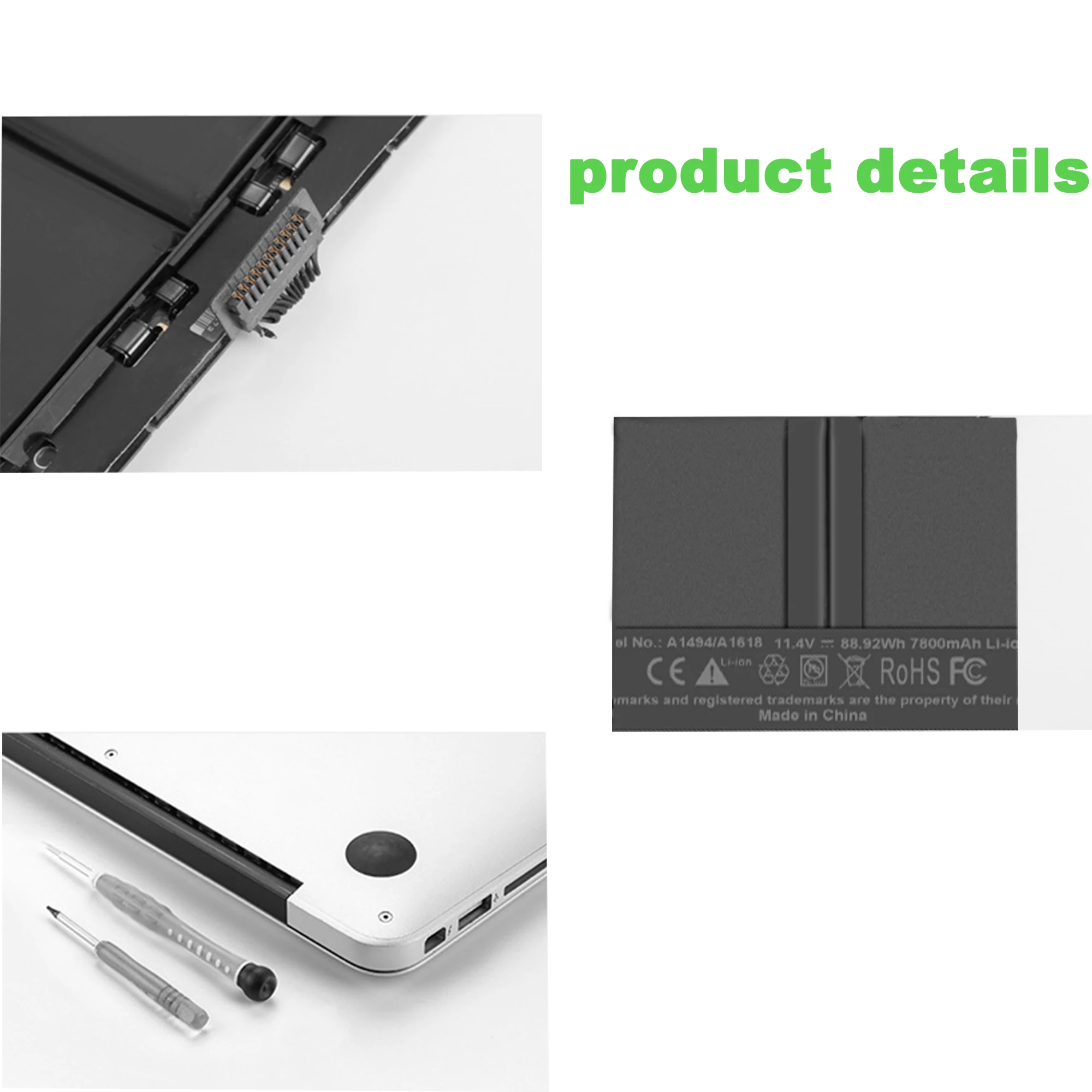 Фото Аккумулятор A1494 88,92 Втч 11,4 В для Apple Macbook Pro 15 дюймов Retina A1398, конец 2013 г., середина 2014 г., MGXC2 MGXA2 ME293 ME294 №5