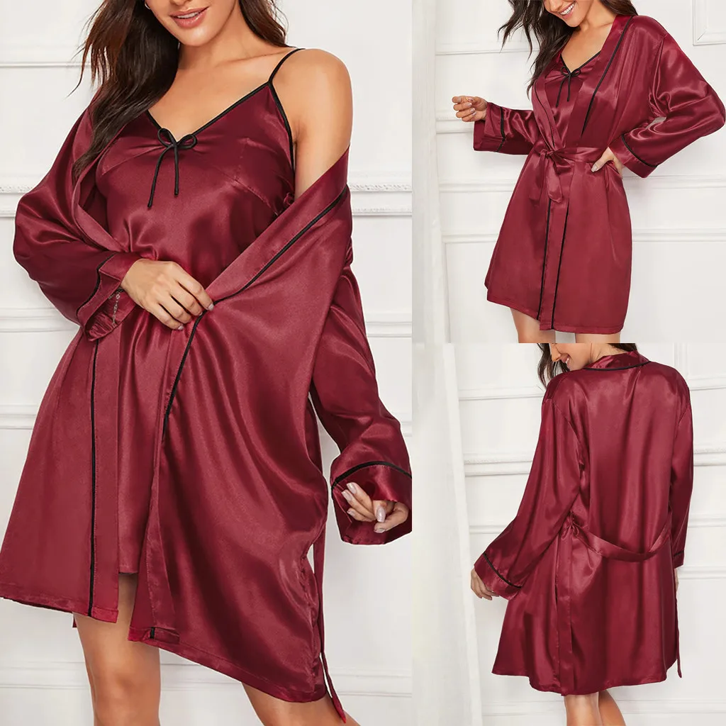 Халат женский атласный 2 шт./комплект пикантный шелковый халат кимоно одежда для