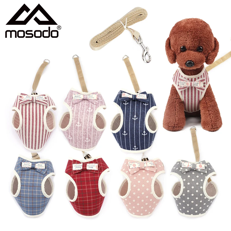 Mosodo Fashion Stripe Vest Cloth Chest Strap Small Dog Cat Halter Harness Lead Pet Puppy Leash Supplies S M L