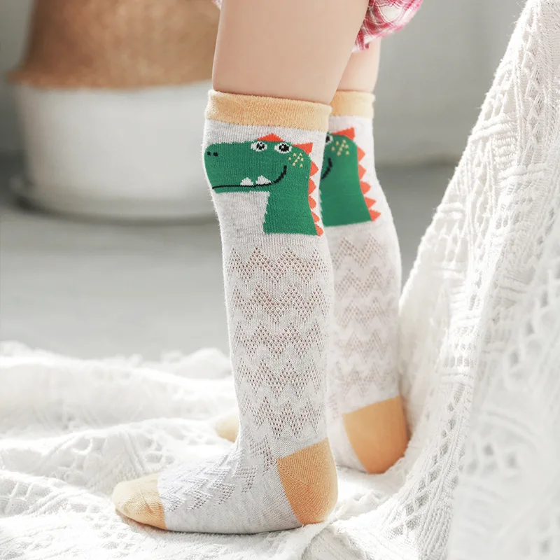 

Baby Girl Socks Toddler Baby Dinosaur Cotton Mesh Breathable Socks Knee Height Newborn Infant Non-slip Baby Boy Socks 0-3 Years