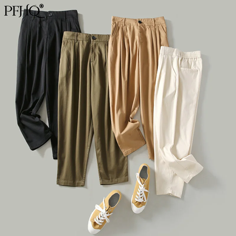 

Новые мужские модные свободные однотонные хлопковые зауженные повседневные брюки PFHQ со средней талией и плиссировкой, весна-Зима 2021