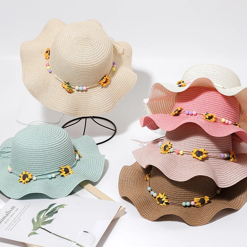 

New style big sunscreen sun hat ladies summer beach flowers wave side straw hat 2MZ108