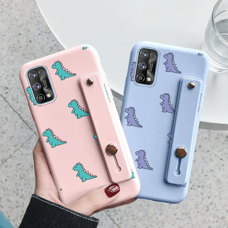 for realme 7 pro wrist strap phone holder case silicone cases for oppo realme 7pro realme7 pro 6 4 flower stand coque bumper free global shipping