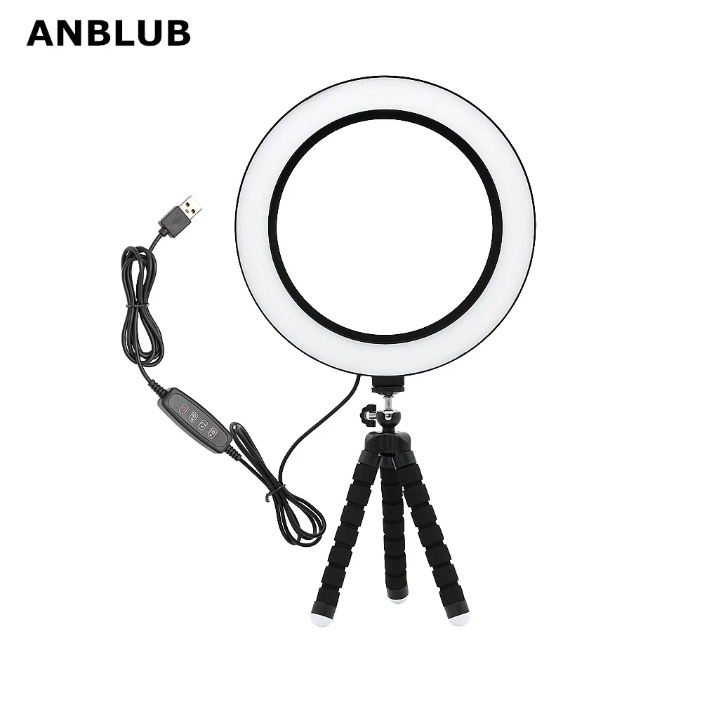 ANBLUB Фотосъемка с регулируемой яркостью USB светодиодный кольцевой светильник для селфи 3500-5500k макияж фотостудия лампа Youtube видео Live с штативом