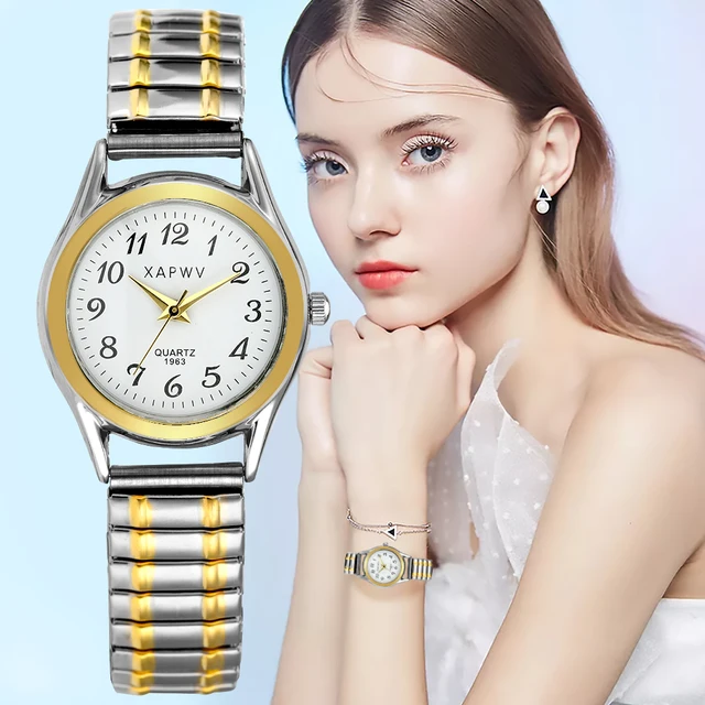 Men's Watch Gold Silver Elastic Band Stainless Steel High