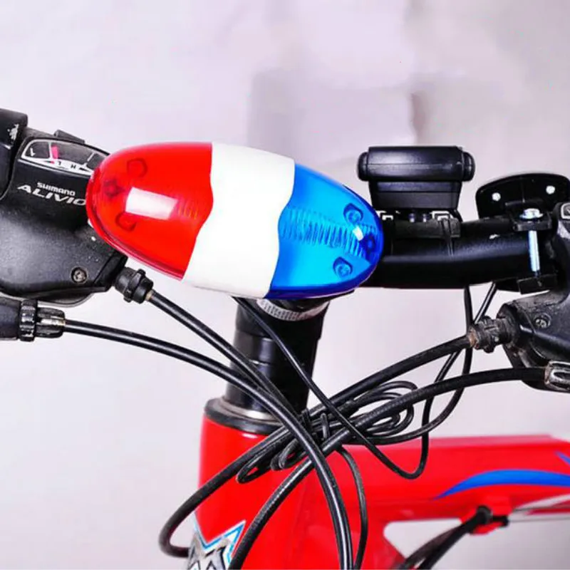 Прочная водонепроницаемая многофункциональная велосипедная лампа + 4 громких звука сирены труба полиции 6 светодиодный свет электронный велозвон красный / синий вкл.