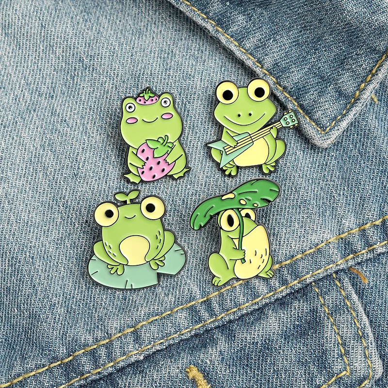 

Cute Green Frog Enamel Pin Personality Frog Lotus Leaf Brooches Bag Lapel Pin Cartoon Animal Badge Jewelry Gift for Kids Friends