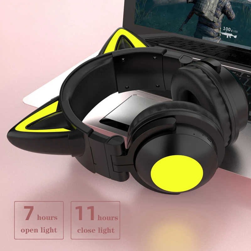 New Arrival RGB Cat Ear Wireless Headsets with Mic 7.1 Stereo Music Bluetooth 5.0 Headset Support Control Light Color Best gift |
