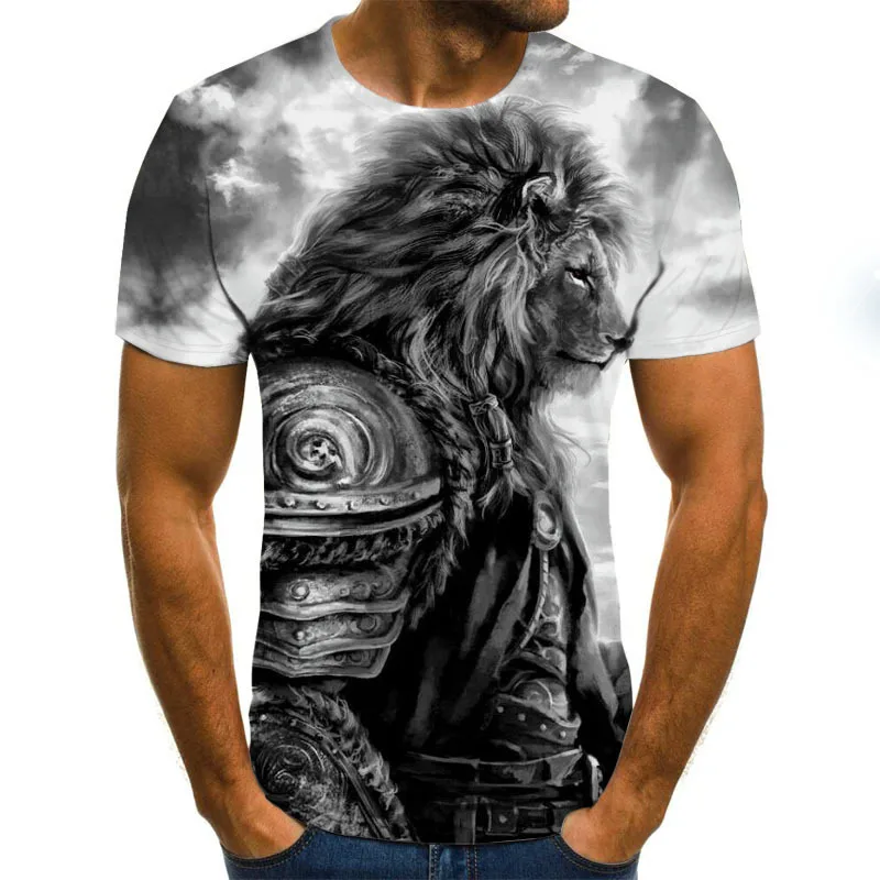 

Tiger of new fund of 2021 summer cross-border lion 3 d digital printing round collar men's short sleeve T-shirt to figure custom
