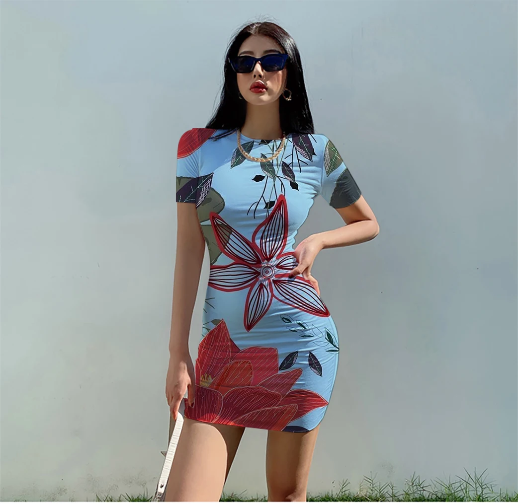 

Женское платье мини с круглым вырезом, Повседневное платье в богемном стиле с цветочным принтом и шнуровкой, весна 2022