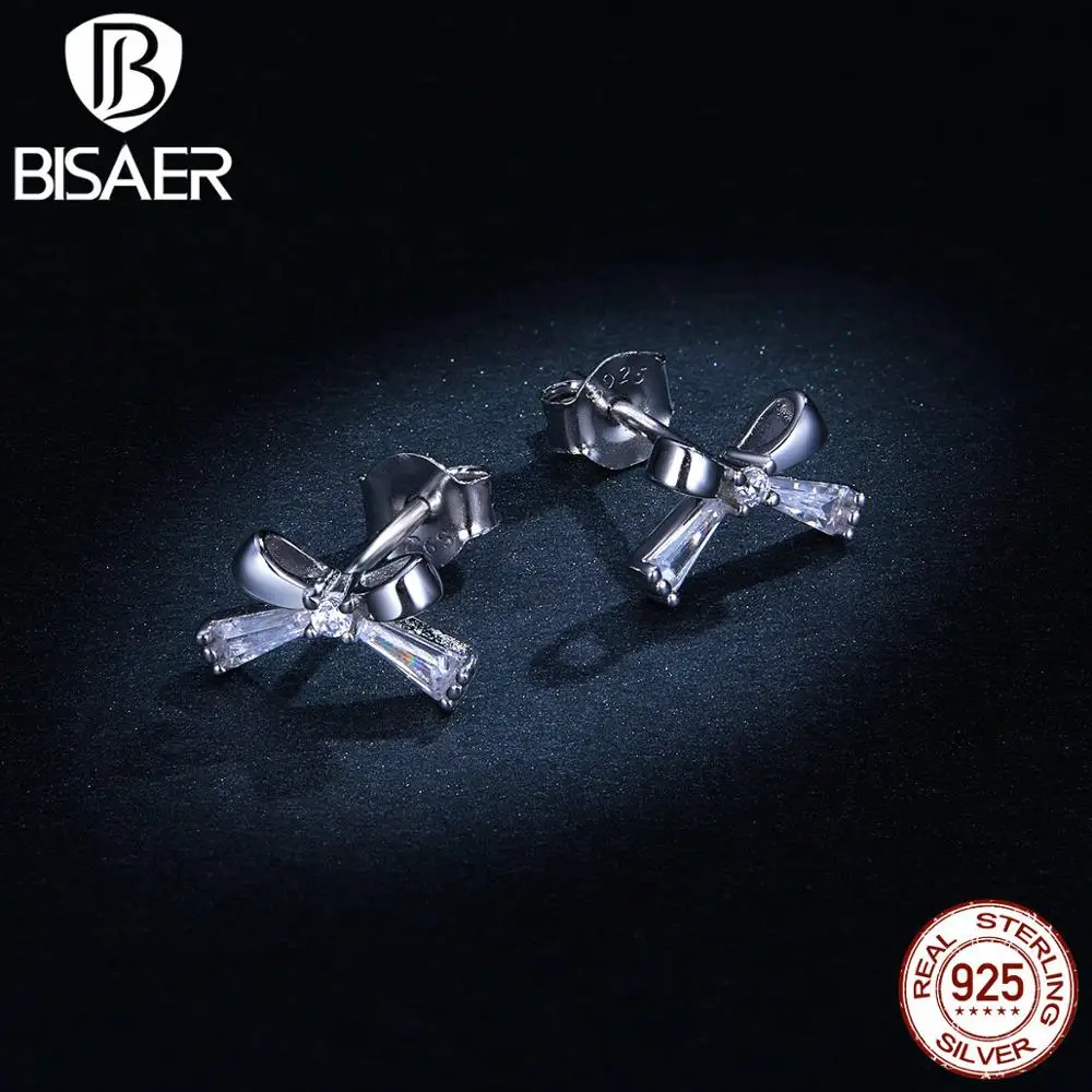BISAER, 925 пробы, серебряные, крошечные, милые, с бантом, корейские сережки-шпильки, серьги для женщин, для свадебной вечеринки, модные аксессуары, GAE227