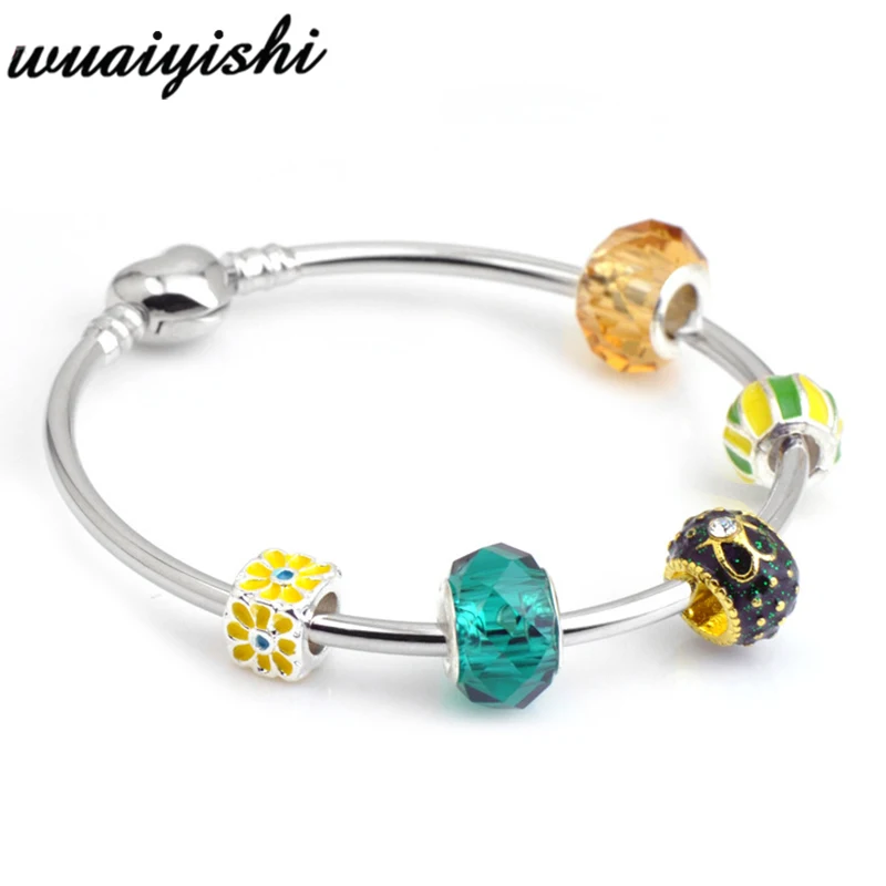 

Charming bangle bracelet girl 2020 European enamel beads with brand bracelet, suitable for women's jewelry gifts