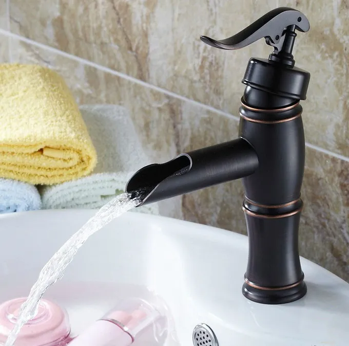 

Black Oil Rubbed Brass Single Handle Hole Waterfall Bathroom Sink Faucet Hot Cold Mixer Water Vanity Tap Dhg012